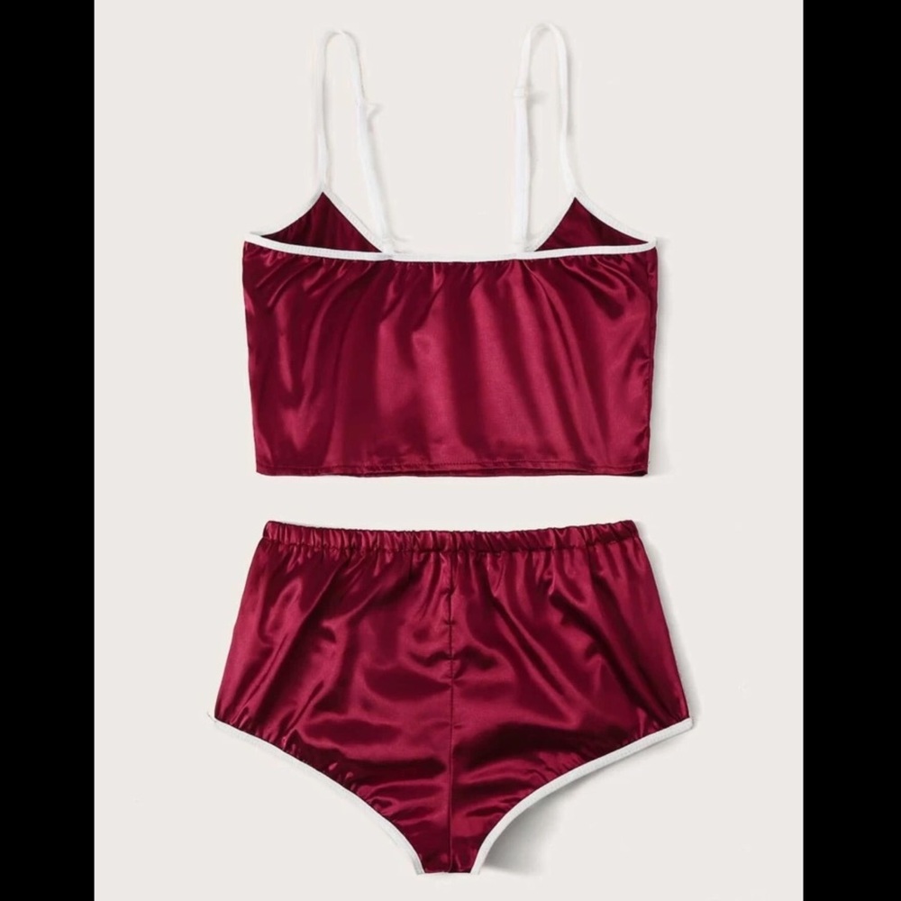 Burgundy, Satin, PJ, Lingerie Set - Picture 2 of 6